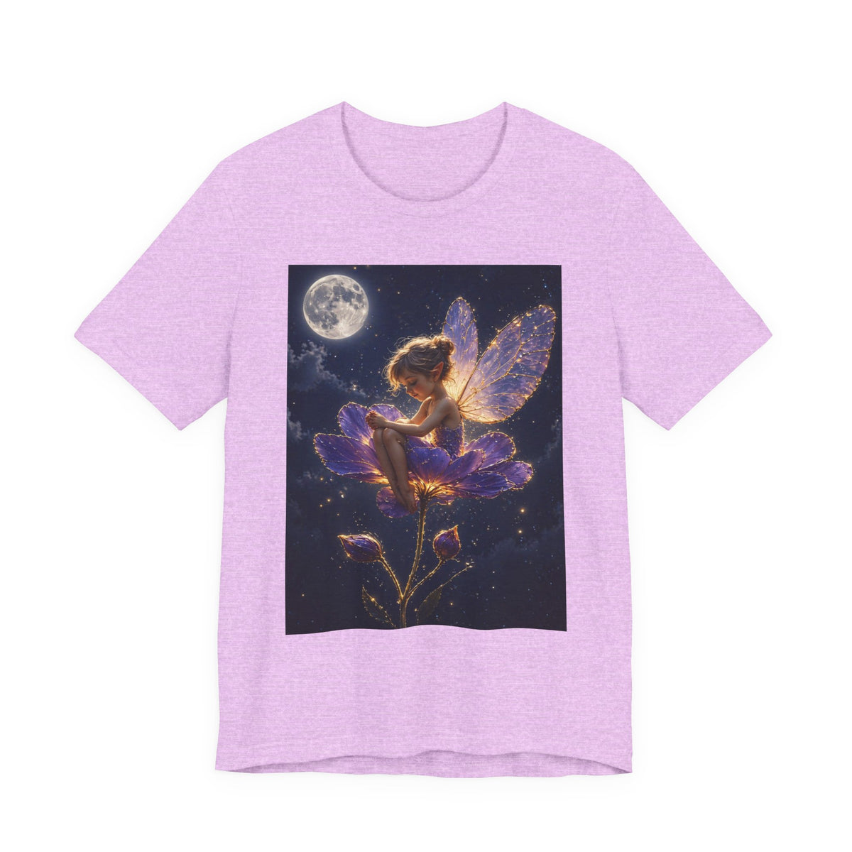 Fairy Night T-Shirt — Moonlit Fairy on Purple Flower