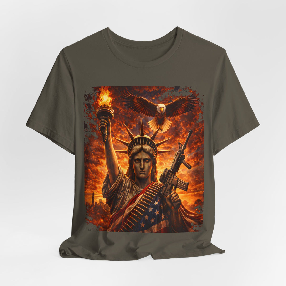 USA Liberty T-Shirt — Statue of Liberty with Eagle & Flag Graphic