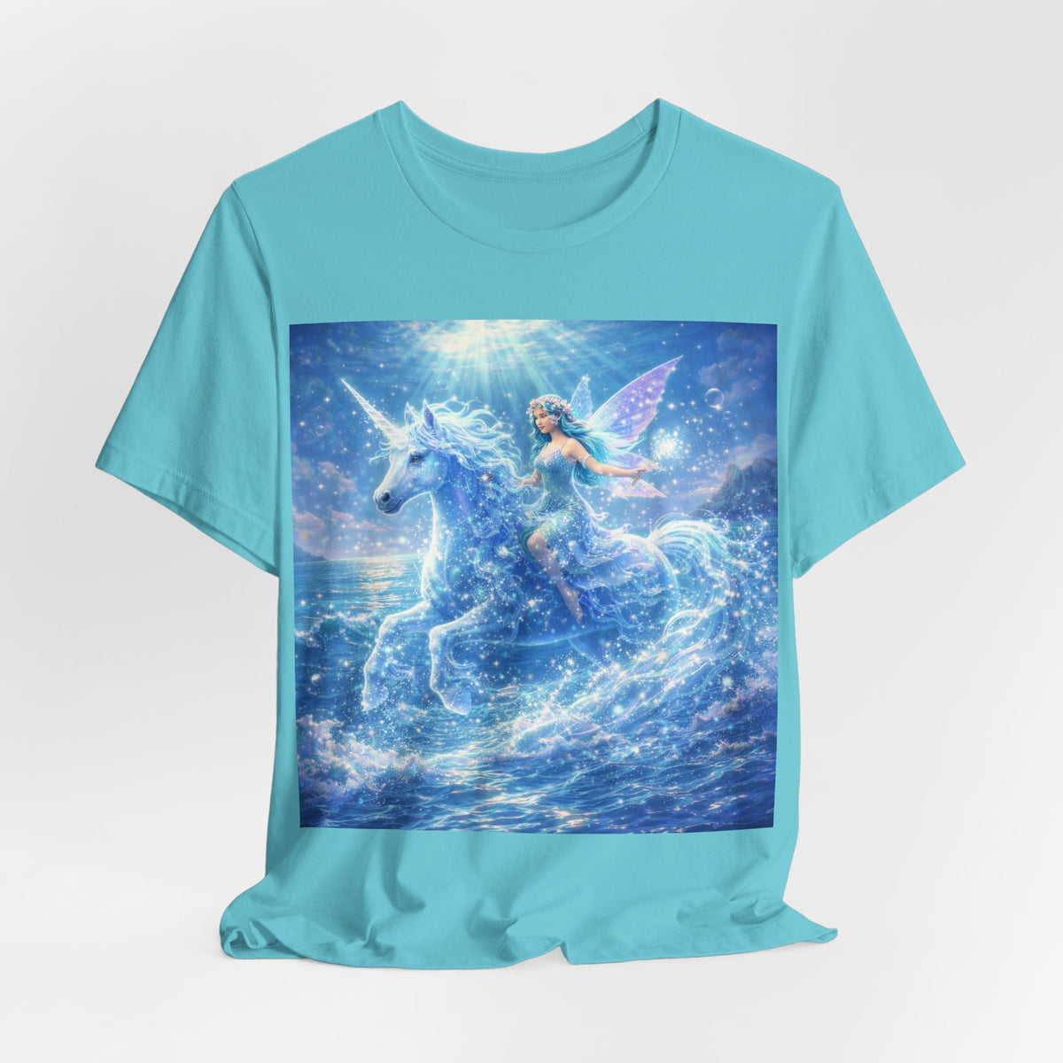 Mystic Sea Unicorn Tee — Fairy Riding Pegasus Surfing Ocean Graphic T-Shirt