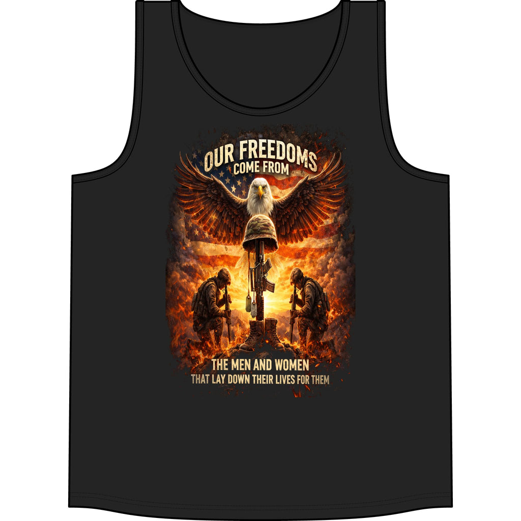 Patriotic Eagle Tank Top — "Our Freedoms Come From" Military Tribute