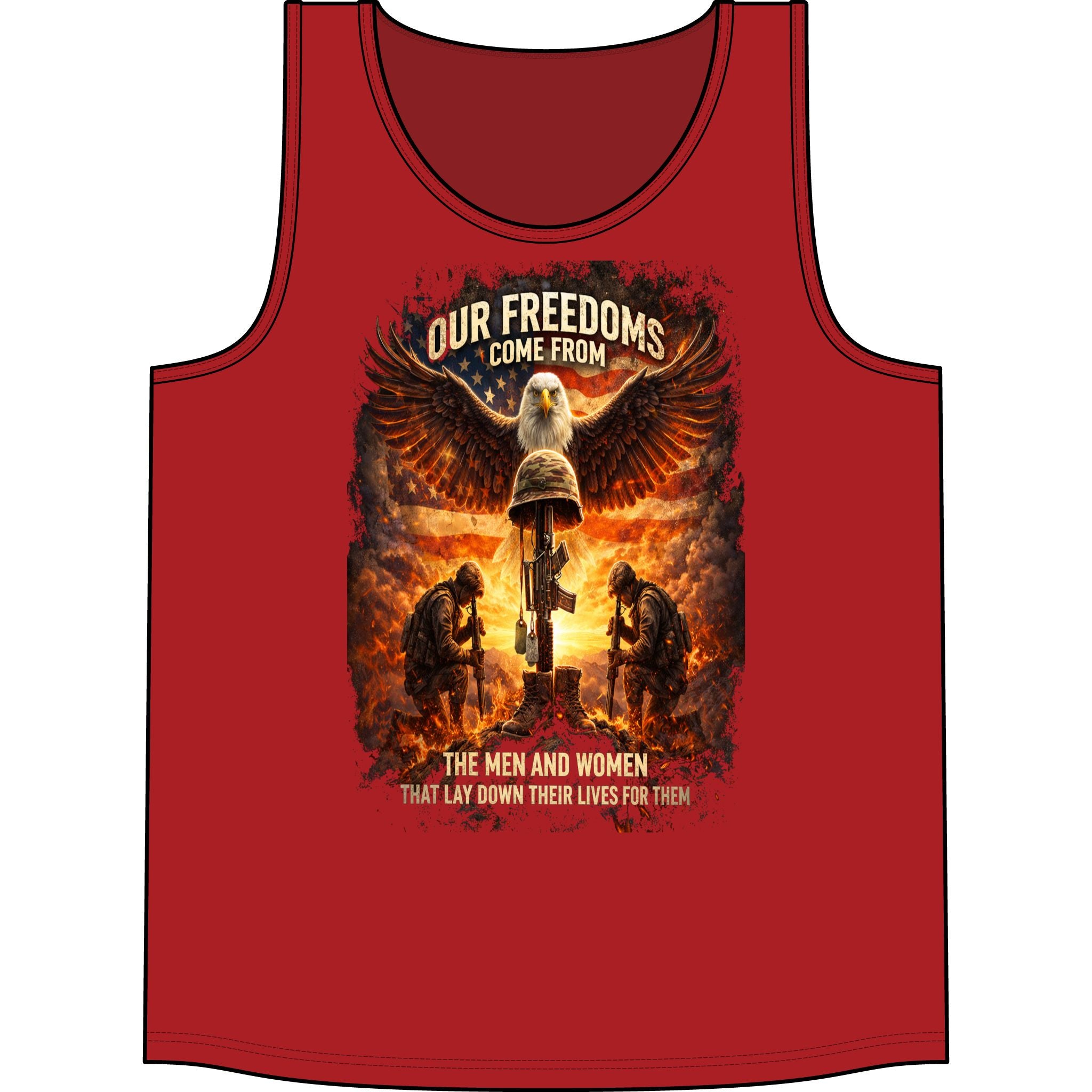 Patriotic Eagle Tank Top — "Our Freedoms Come From" Military Tribute