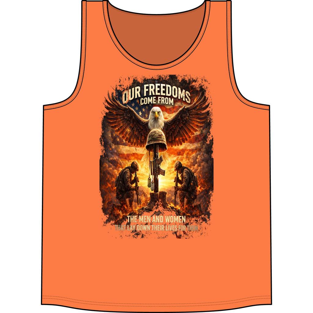 Patriotic Eagle Tank Top — "Our Freedoms Come From" Military Tribute