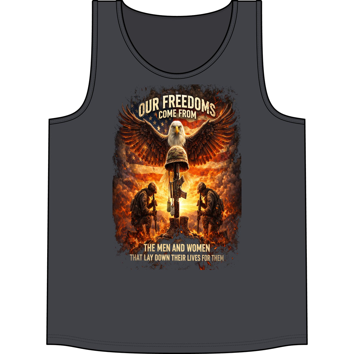 Patriotic Eagle Tank Top — "Our Freedoms Come From" Military Tribute