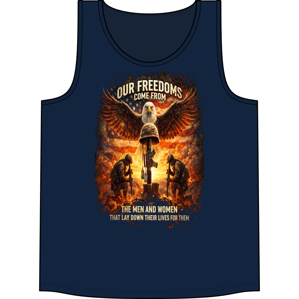 Patriotic Eagle Tank Top — "Our Freedoms Come From" Military Tribute