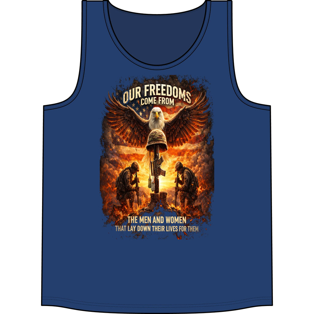 Patriotic Eagle Tank Top — "Our Freedoms Come From" Military Tribute