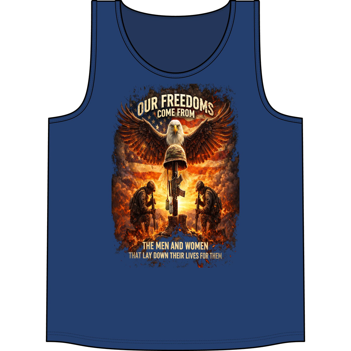 Patriotic Eagle Tank Top — "Our Freedoms Come From" Military Tribute