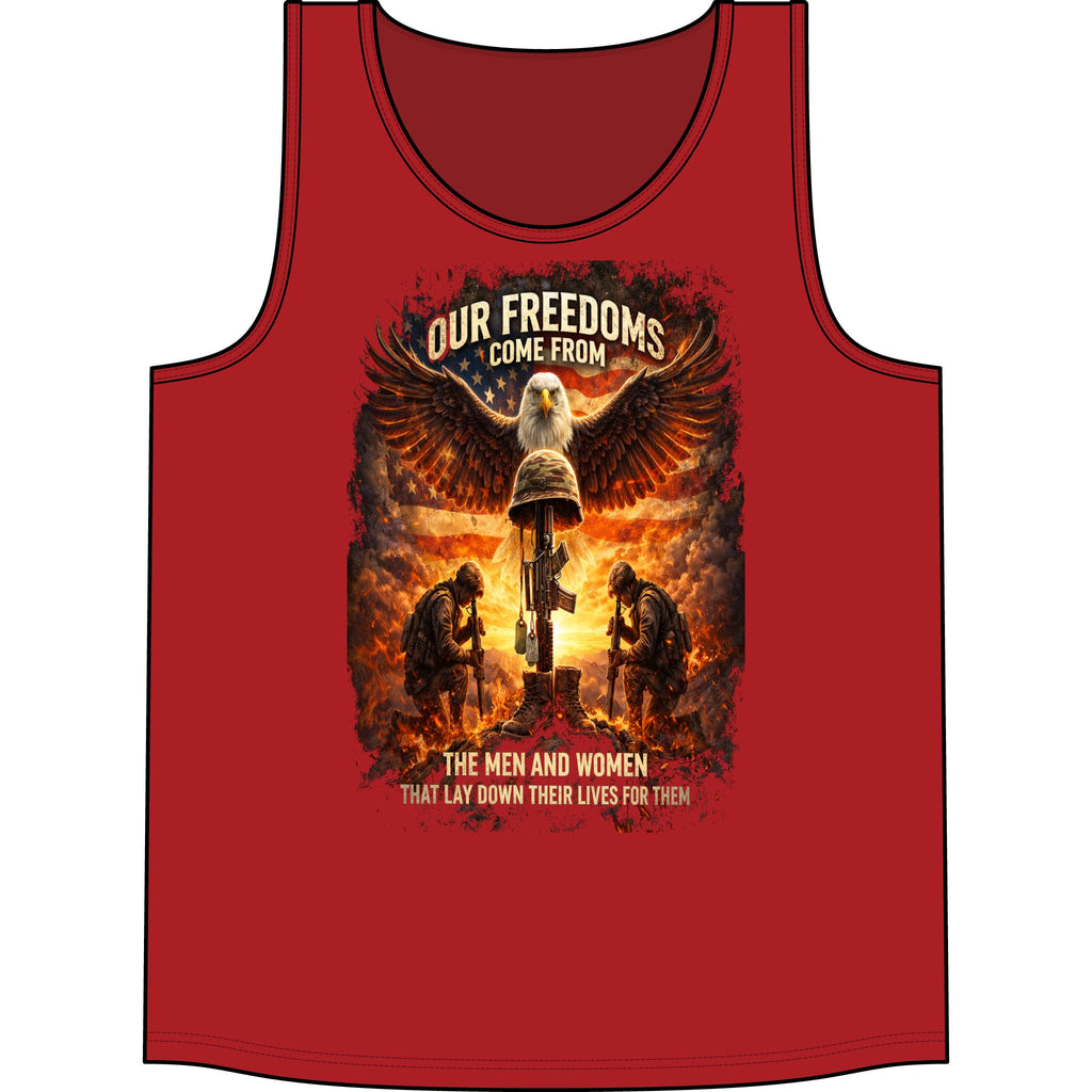 Patriotic Eagle Tank Top — "Our Freedoms Come From" Military Tribute