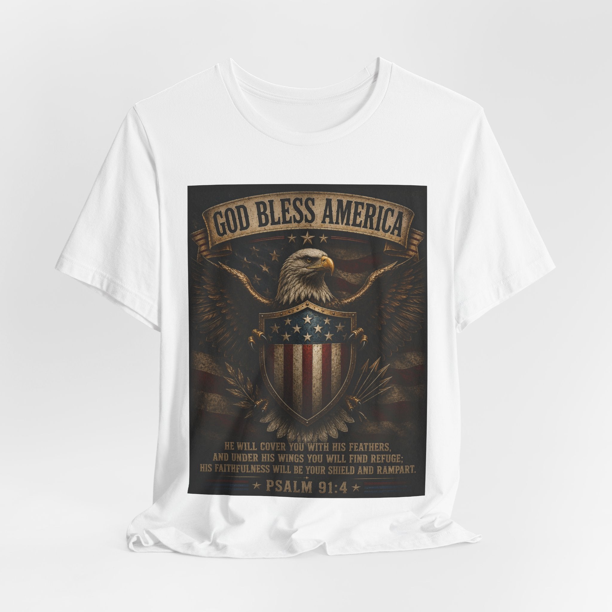 God Bless America Eagle T-Shirt – Patriotic Psalm 91:4 Graphic Tee