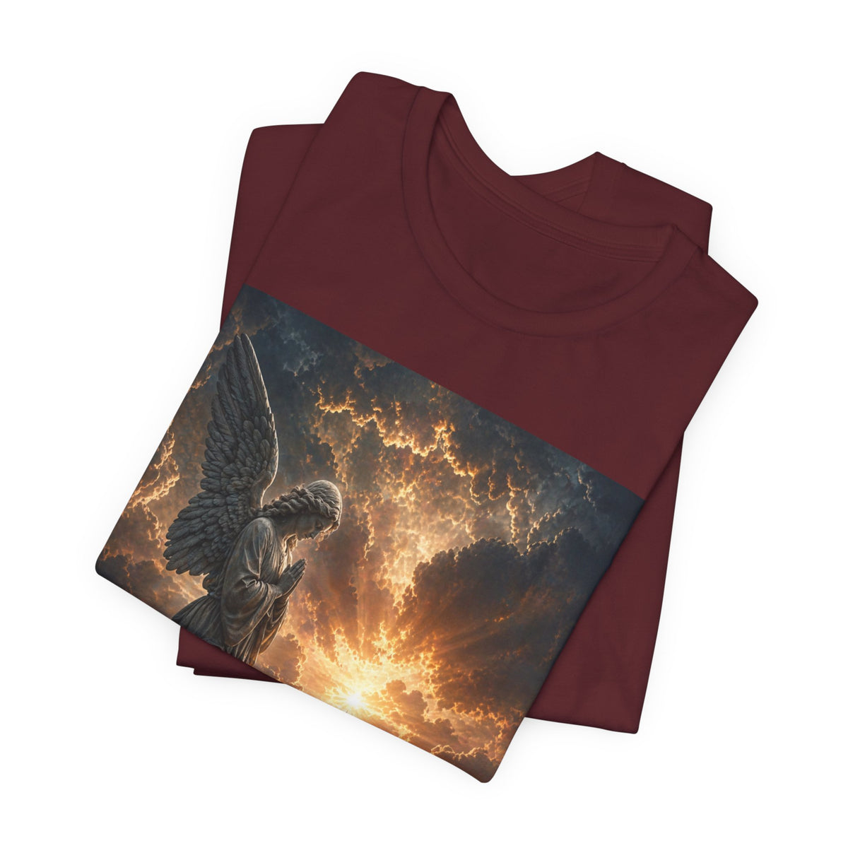 Angel in Storm Graphic Tee — Dramatic Celestial Art T-Shirt