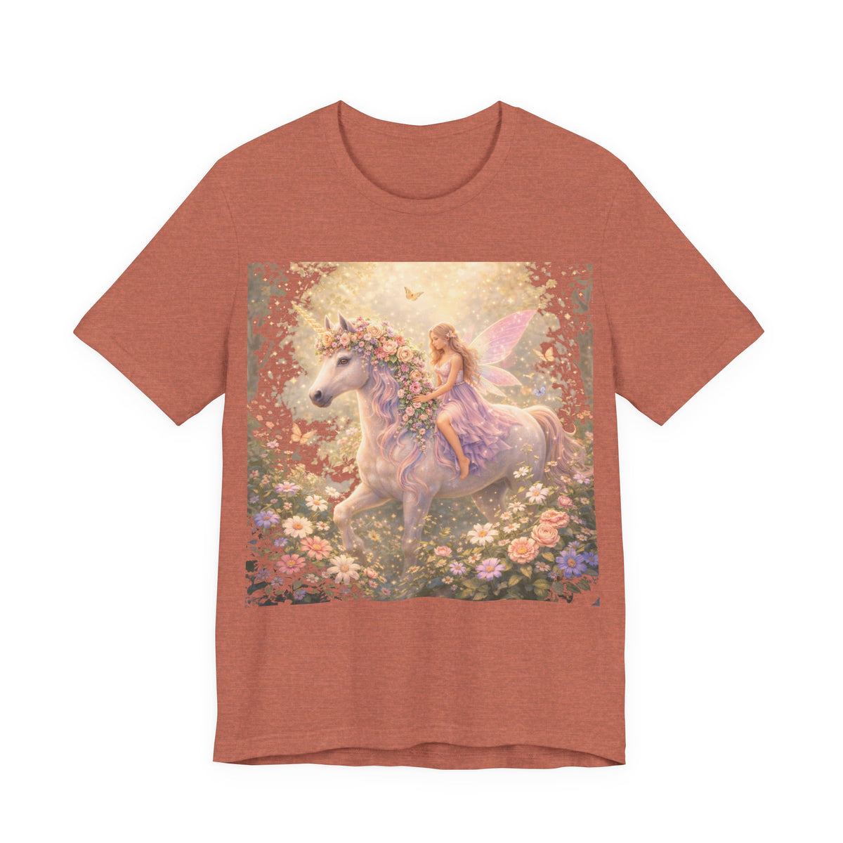 Fairy and Unicorn Tee — Whimsical Garden Fantasy T-Shirt