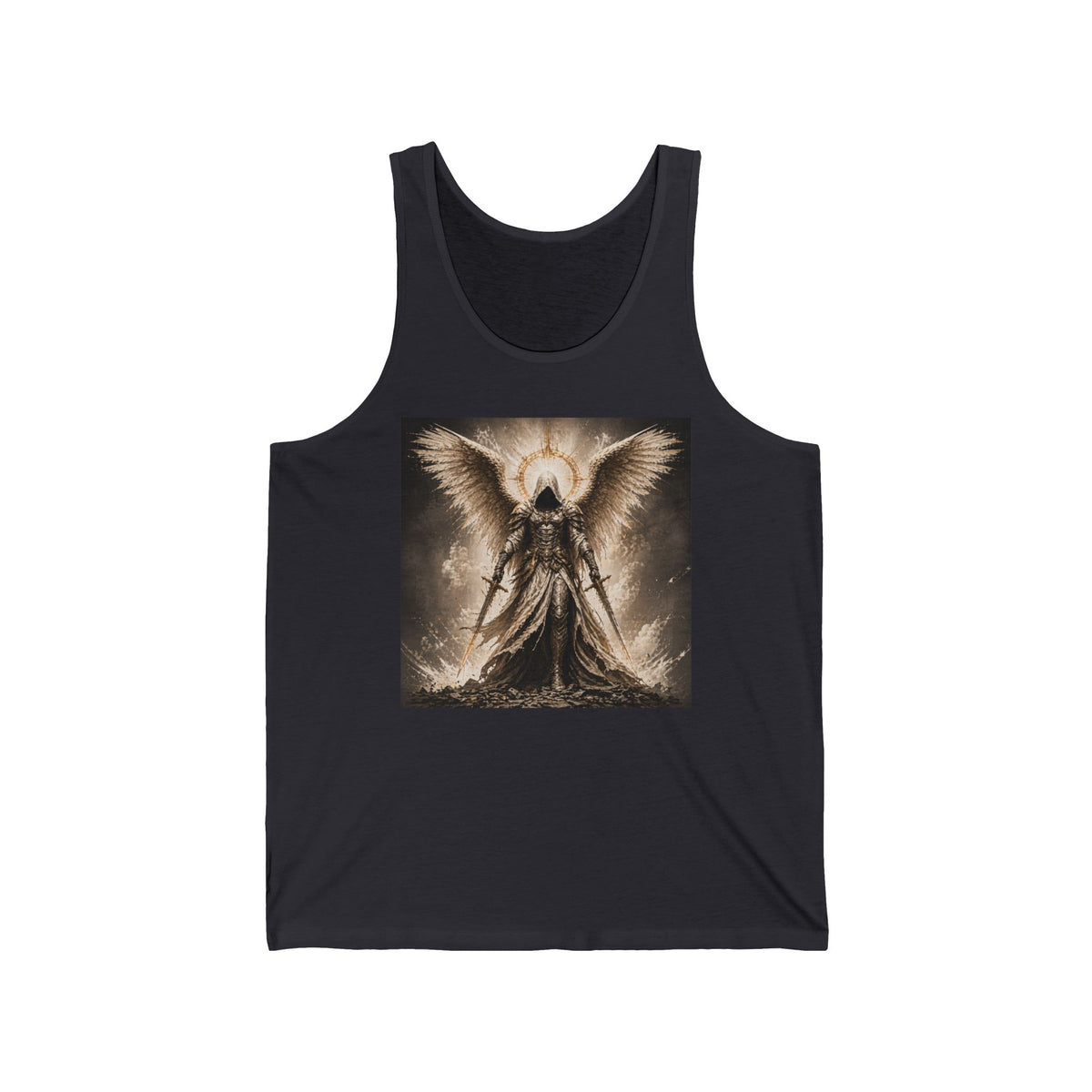 Angel of Vengeance Tank Top — Gothic Winged Warrior Graphic Tank