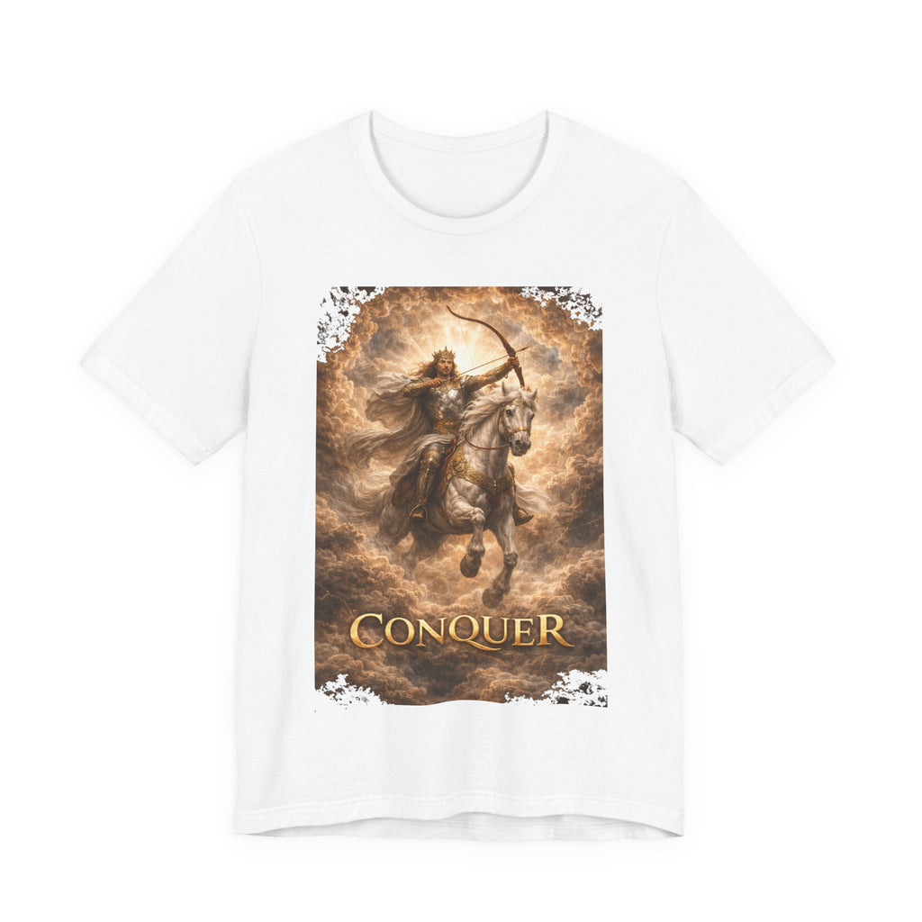 The white horse from Revelation 6:1-2! T‑Shirt — "Conquer" Warrior Archer Graphic Tee
