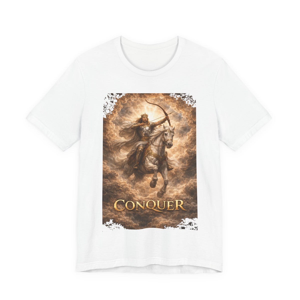 The white horse from Revelation 6:1-2! T‑Shirt — "Conquer" Warrior Archer Graphic Tee