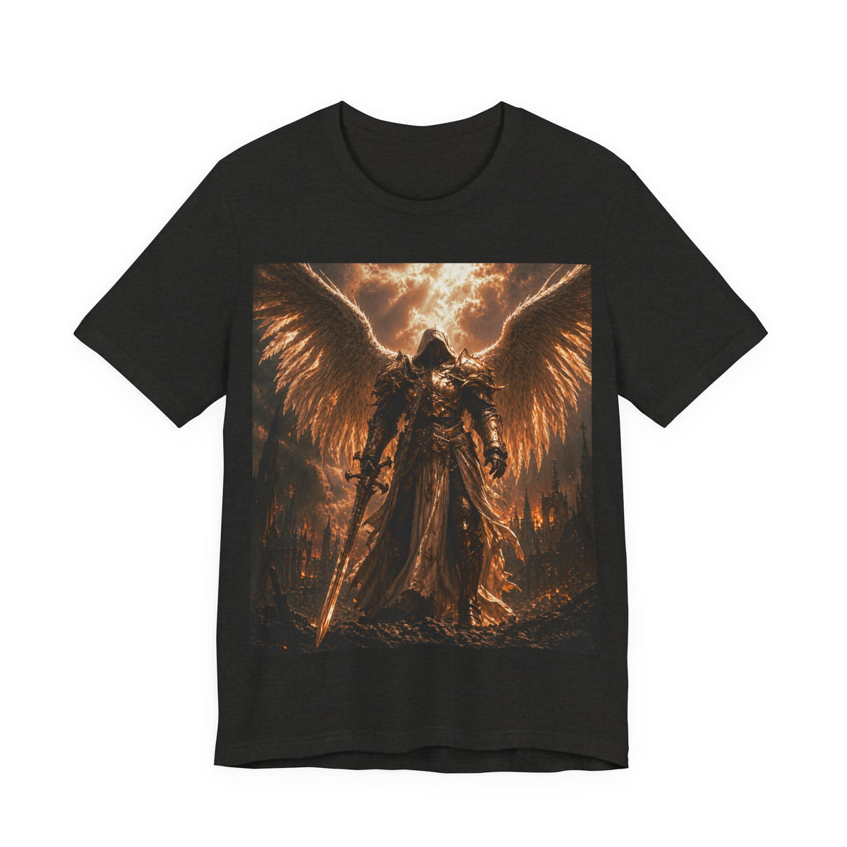 Angel of Fury Graphic Tee — Dark Fantasy Winged Warrior T‑Shirt