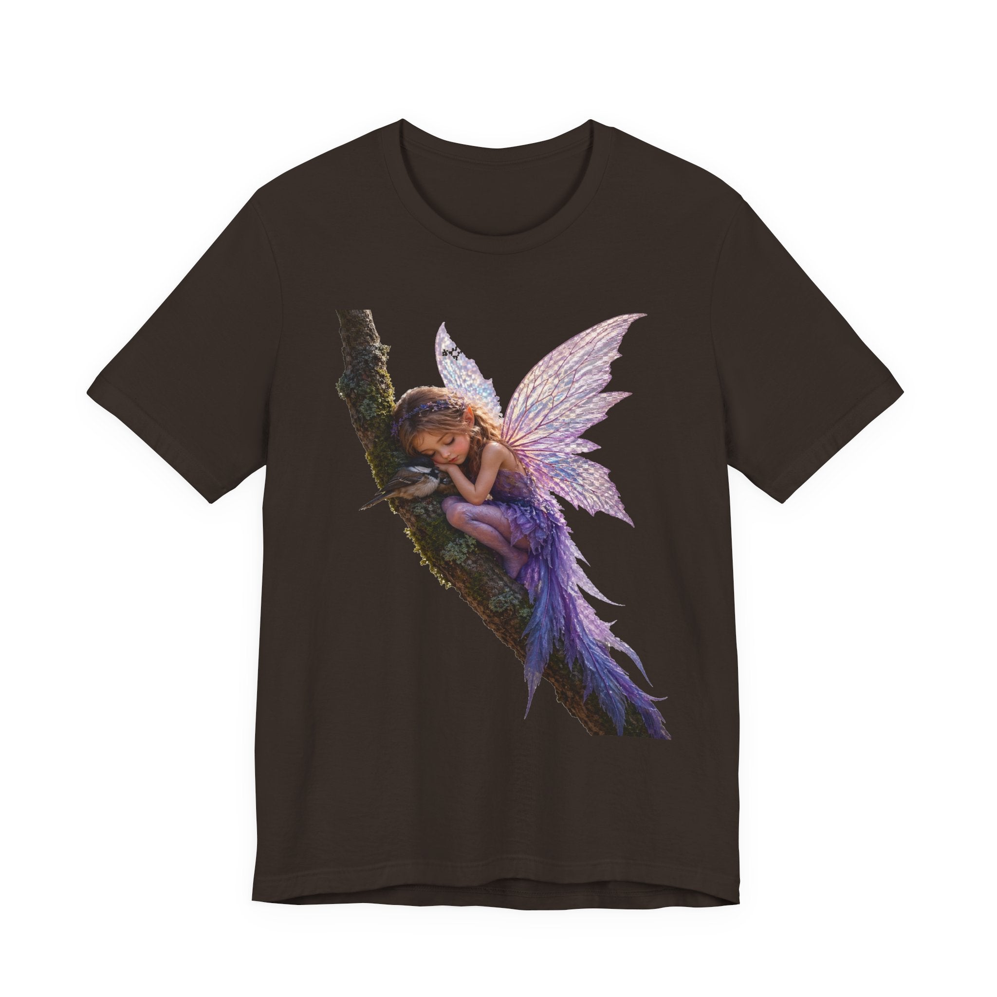 Fairy Sleeping on Branch T-Shirt — Magical Purple Fairy Tee for Women & Girls