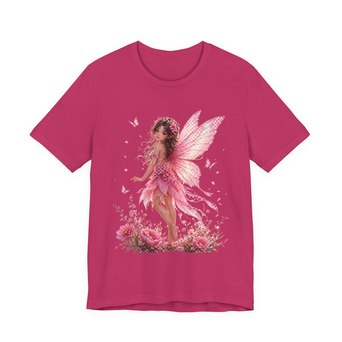 Fairy Wings T‑Shirt — Pink Floral Fantasy Fairy Tee for Women & Girls