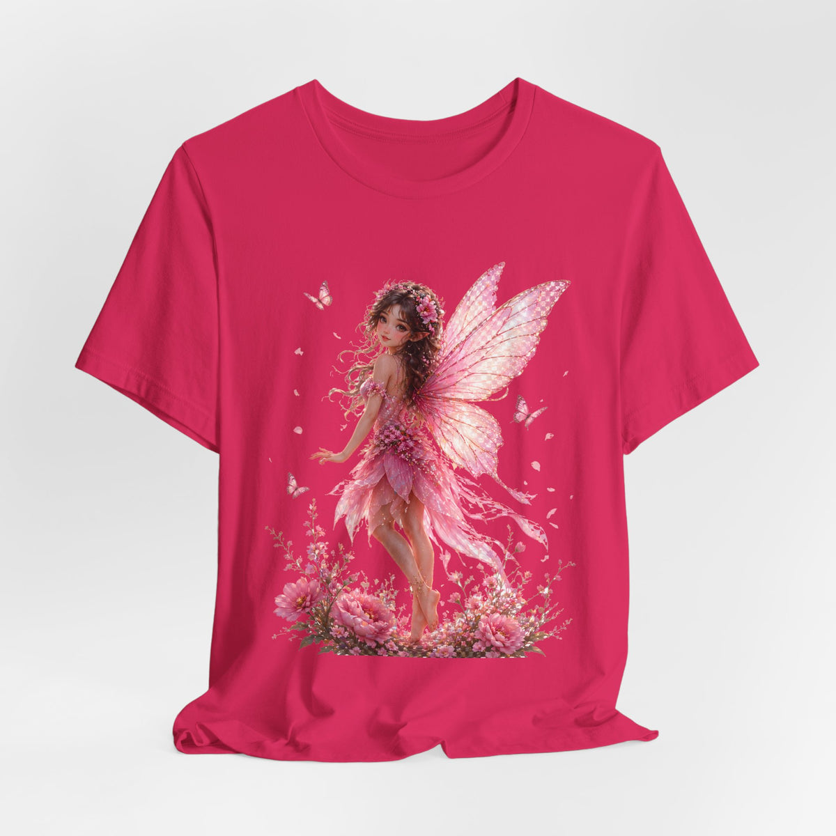 Fairy Wings T‑Shirt — Pink Floral Fantasy Fairy Tee for Women & Girls