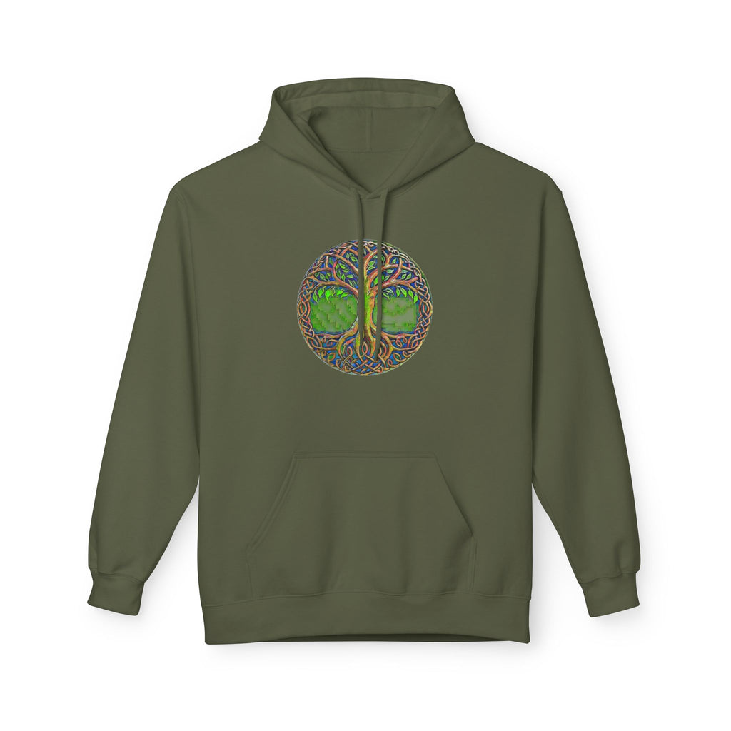 Yggdrasil Tree of Life Cotton Hoodie — Nature-Inspired Green Woodland Graphic