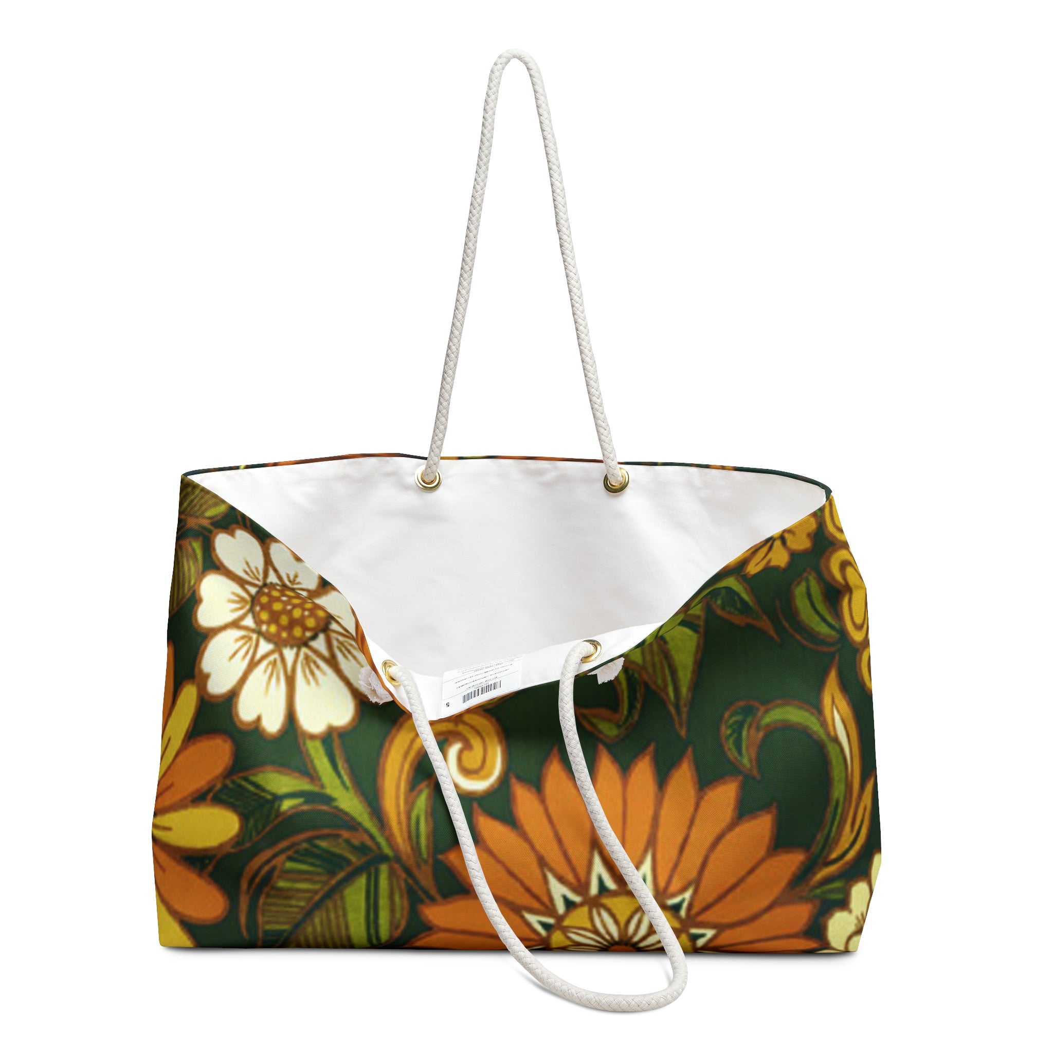 Floral Retro Weekender Bag — Vintage Orange & Green Flower Travel Tote