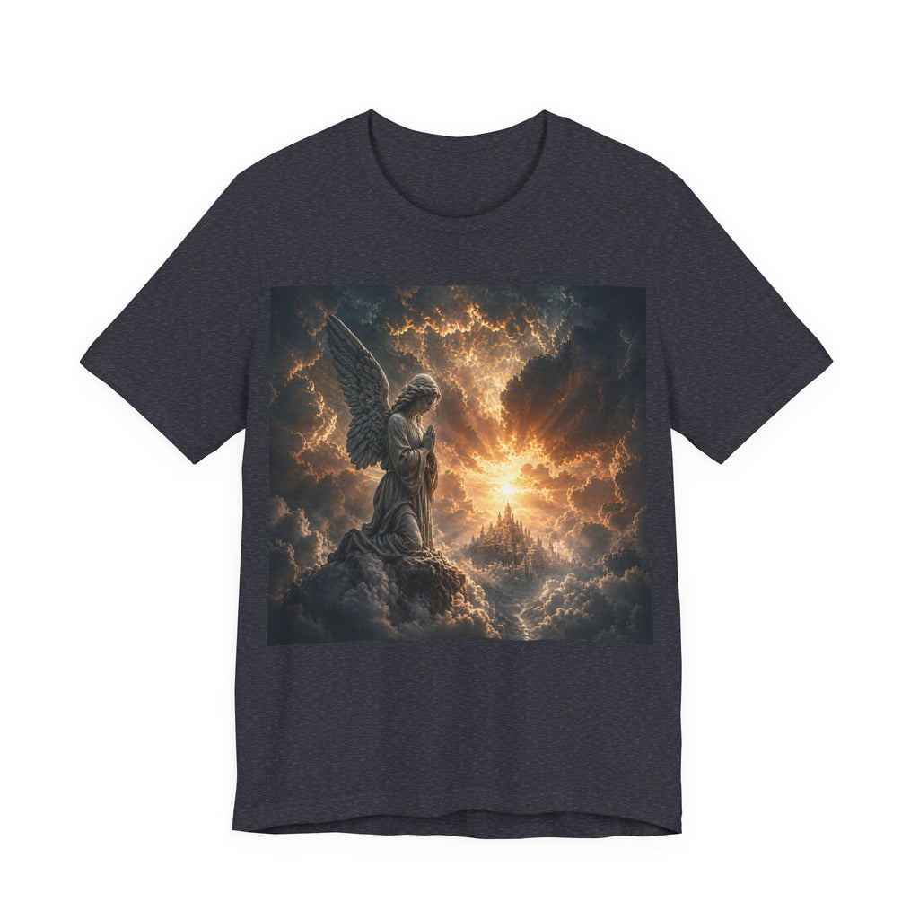 Angel in Storm Graphic Tee — Dramatic Celestial Art T-Shirt