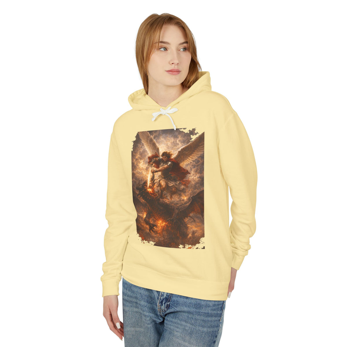 Angel Battle Hoodie — Dramatic Renaissance Angel Artwork Pullover