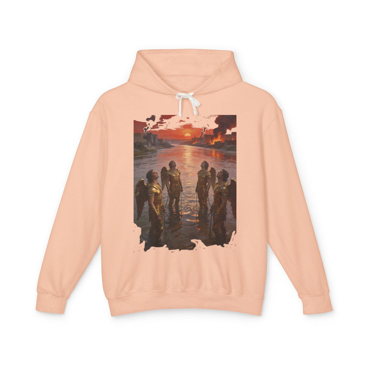 Revelation 9 reveals four fallen angels bound in the Euphrates River  Crew Hooded Sweatshirt