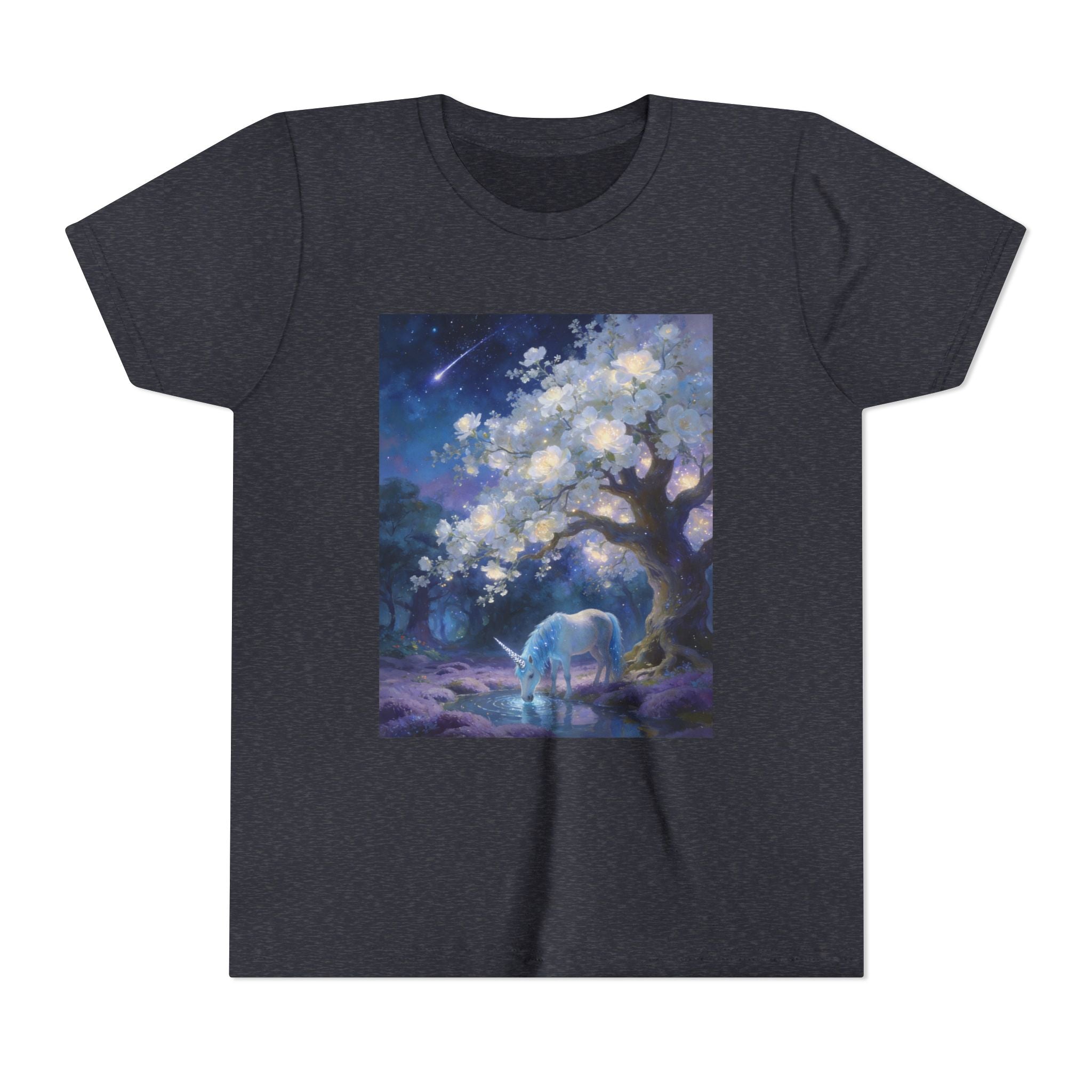 Youth Tee — Magical Night Unicorn Under Starry Tree