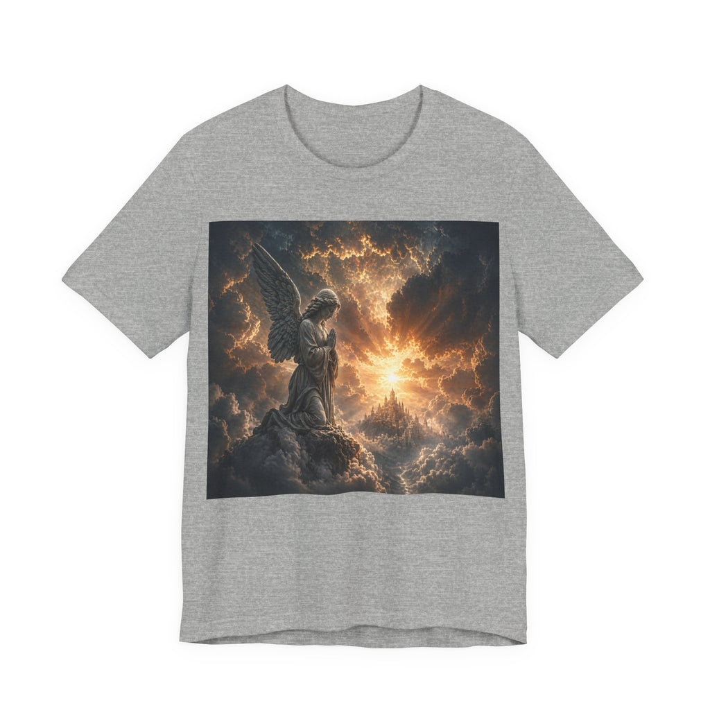 Angel in Storm Graphic Tee — Dramatic Celestial Art T-Shirt