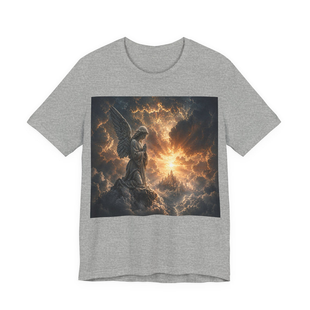 Angel in Storm Graphic Tee — Dramatic Celestial Art T-Shirt