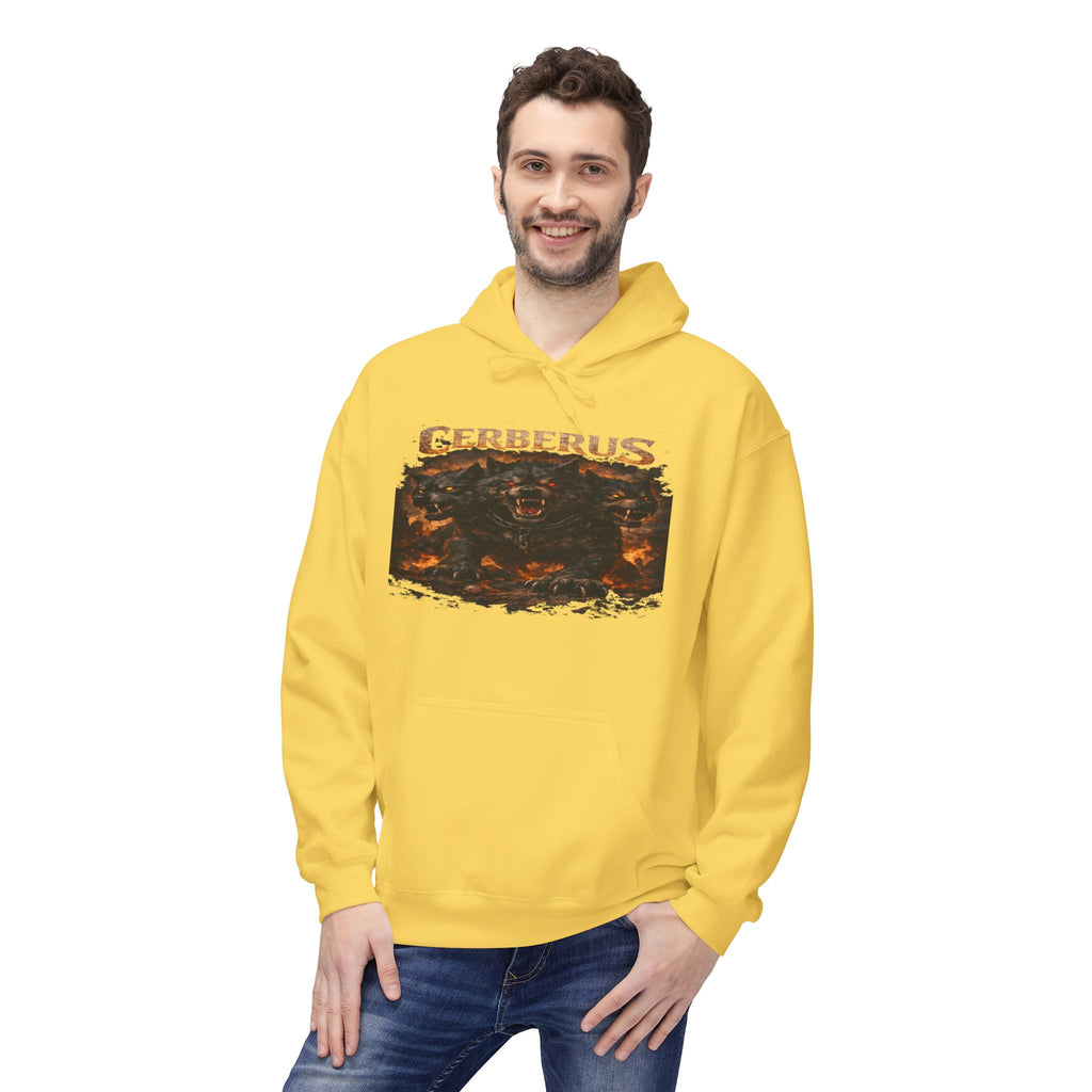 Gerberus Mythic Dog Hoodie — Fiery Cerberus Graphic Sweatshirt