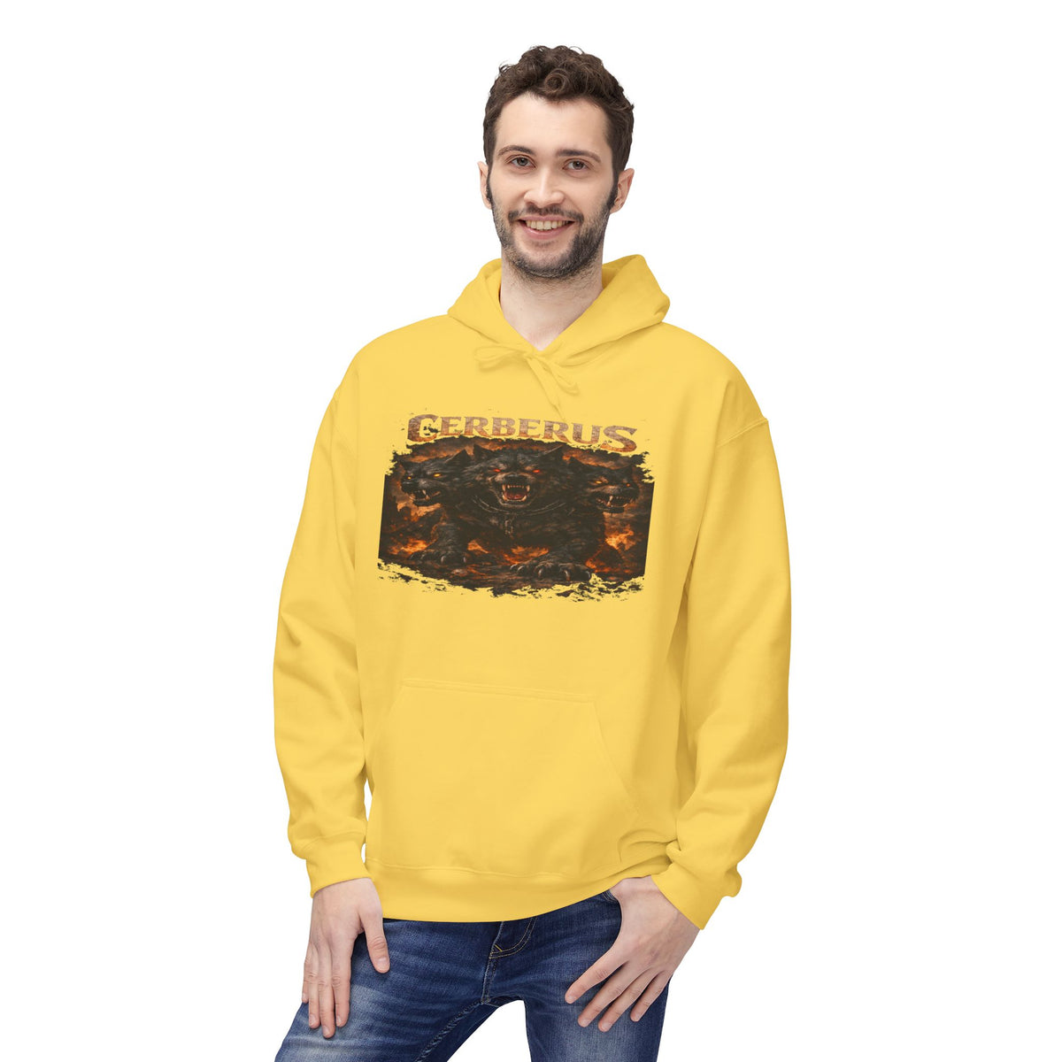 Gerberus Mythic Dog Hoodie — Fiery Cerberus Graphic Sweatshirt