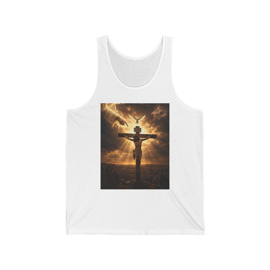 Christian Crucifixion Tank Top — Jesus on the Cross with Dove & Radiant Light