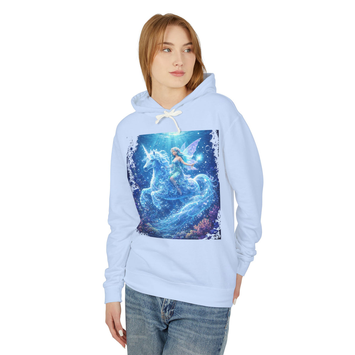 Magical Unicorn & Fairy Hoodie — Starry Blue Fantasy Sweatshirt