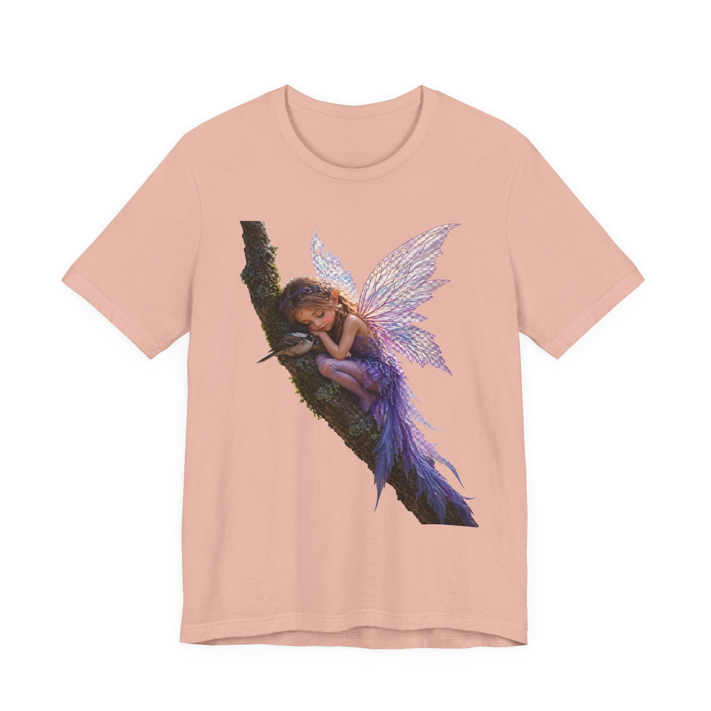 Fairy Sleeping on Branch T-Shirt — Magical Purple Fairy Tee for Women & Girls