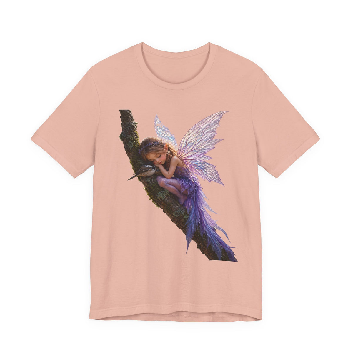 Fairy Sleeping on Branch T-Shirt — Magical Purple Fairy Tee for Women & Girls