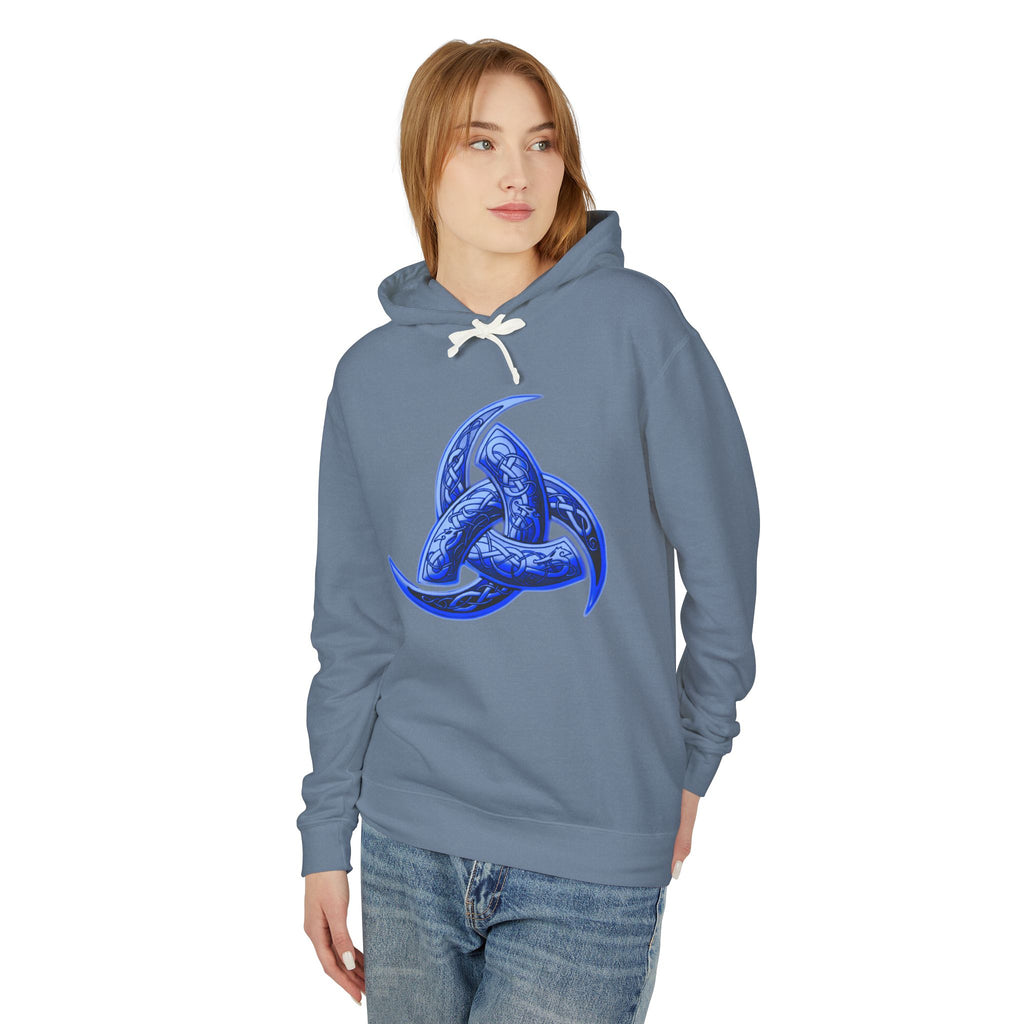The Triple Horn of Odin is--Celtic Blue Triquetra Hoodie — Intricate Knotwork Hooded Sweatshirt