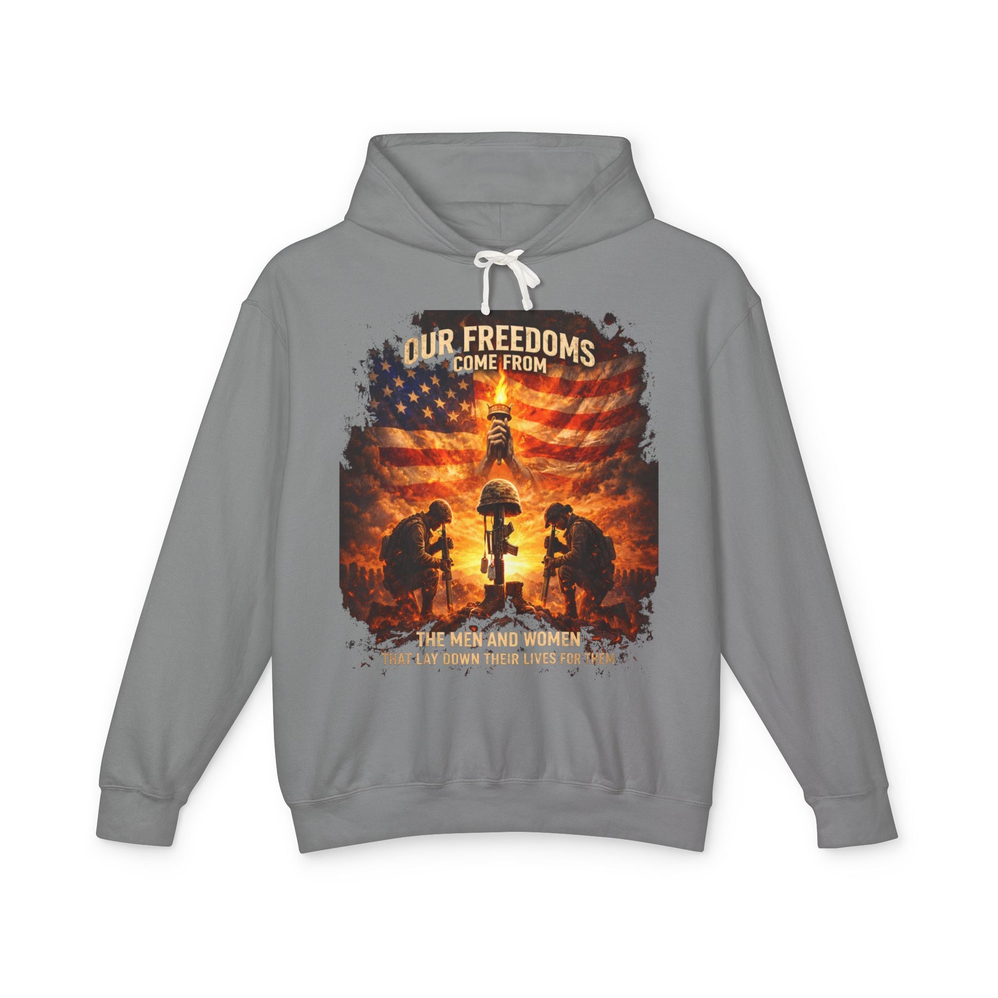 Veteran Tribute Hoodie — "Our Freedoms Come From" Memorial Military Hooded Sweatshirt