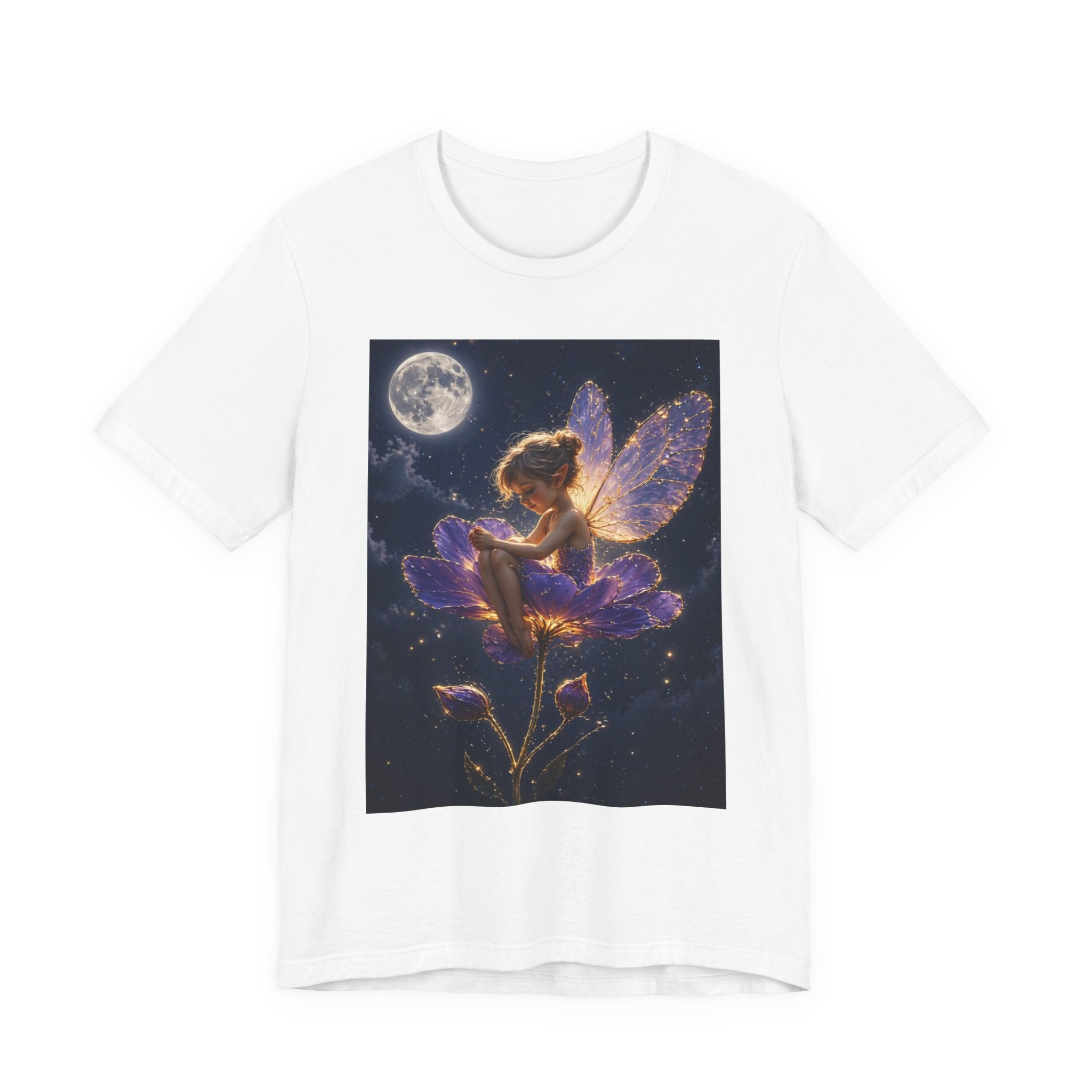 Fairy Night T-Shirt — Moonlit Fairy on Purple Flower