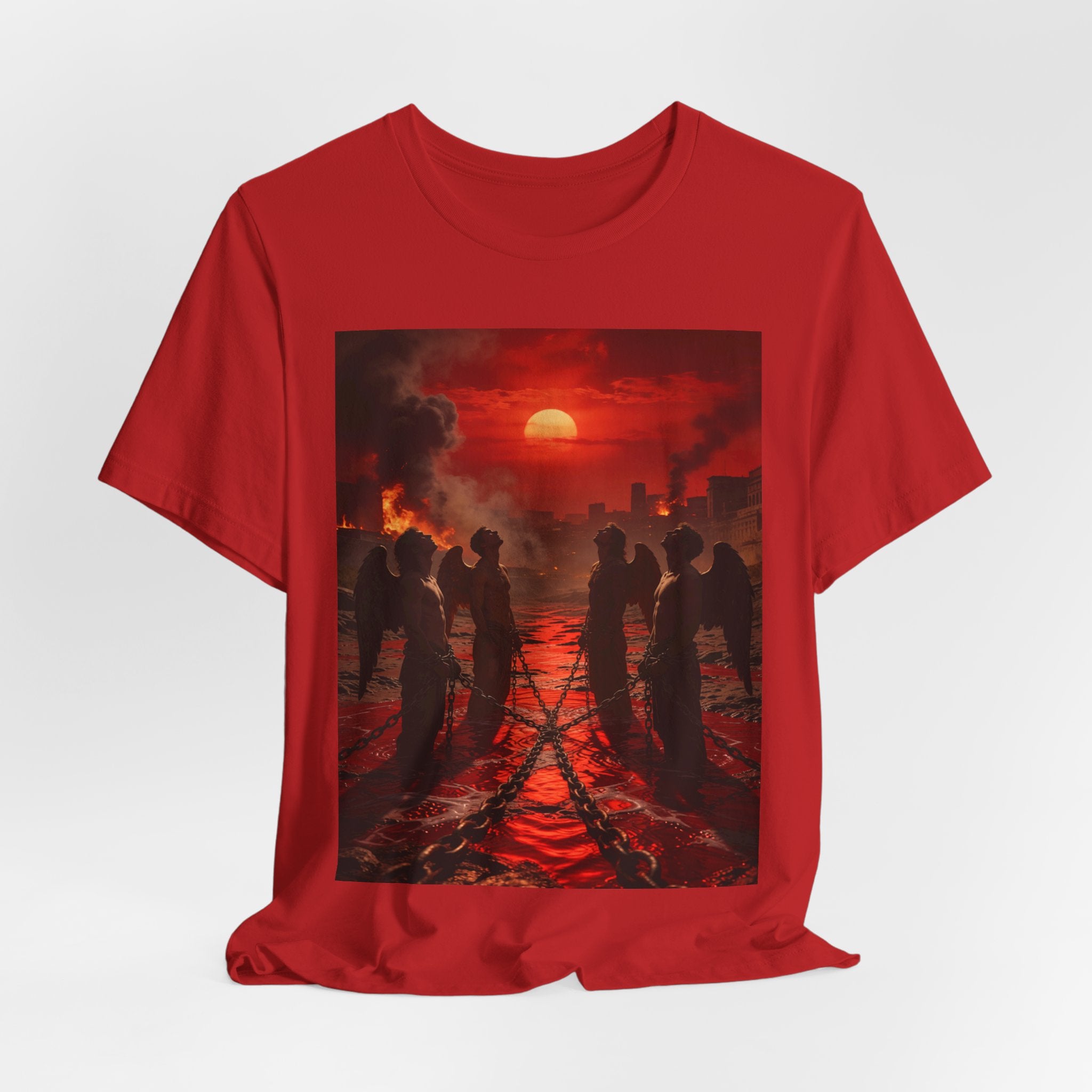 T-Shirt — Revelation 9 reveals four fallen angels bound in the Euphrates River, awaiting God’s appointed time to bring judgment.