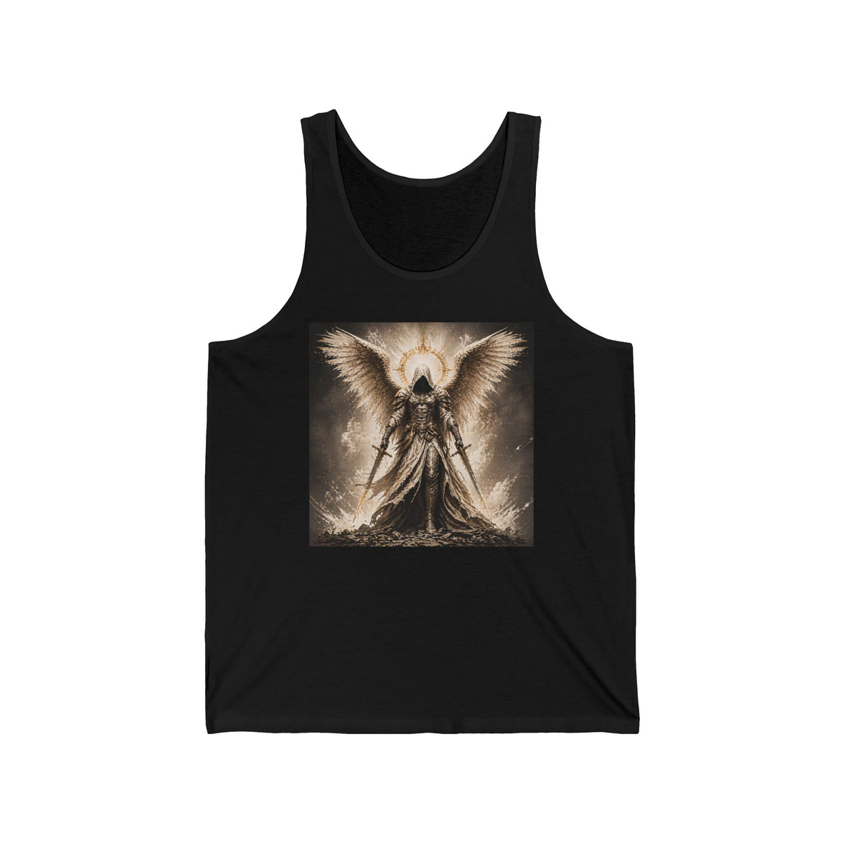 Angel of Vengeance Tank Top — Gothic Winged Warrior Graphic Tank