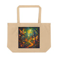 Fairy Garden Eco Tote — Large Canvas Market Bag with Enchanted Forest Artwork