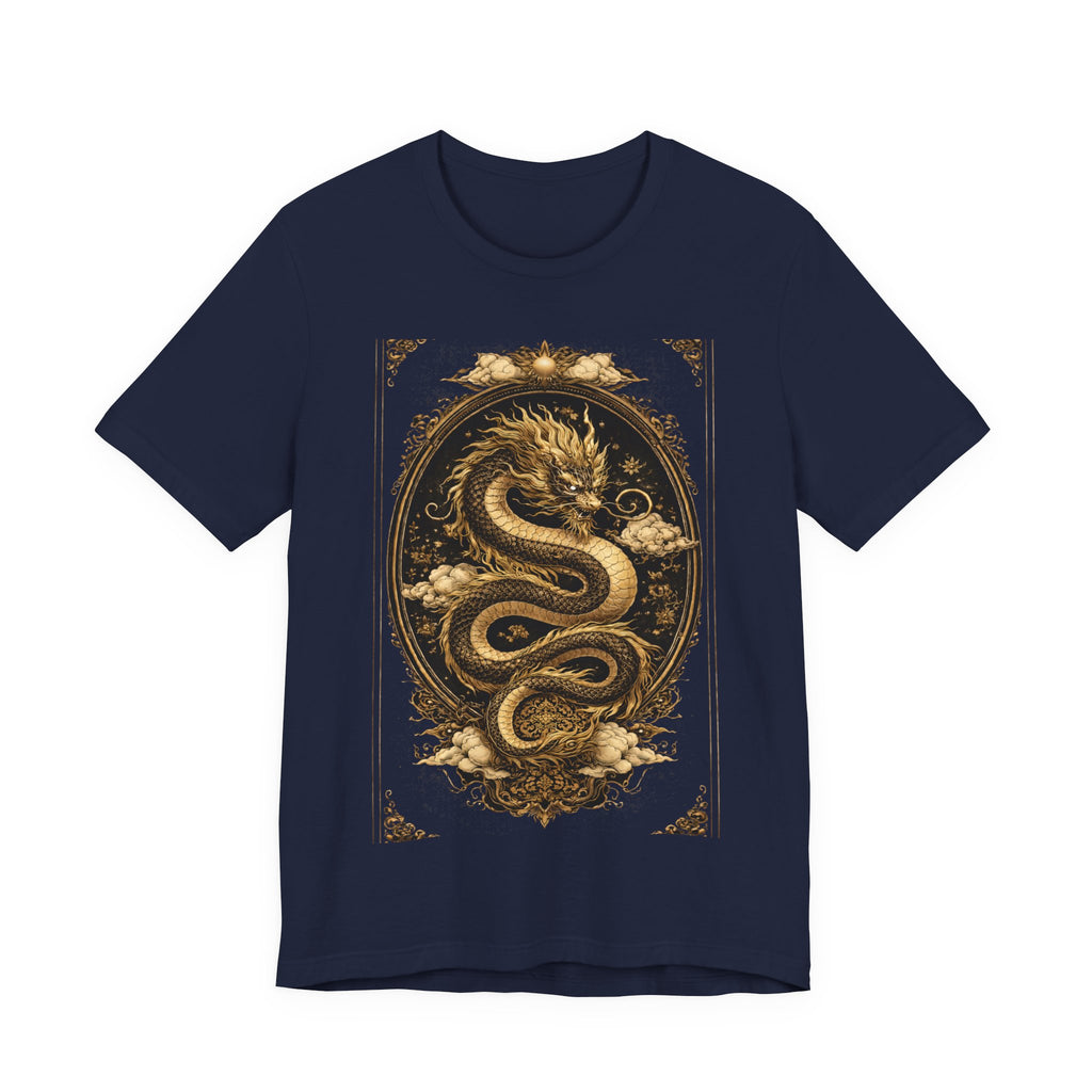 Dragon Oval Graphic Tee — Vintage Gold Snake Illustration T-Shirt