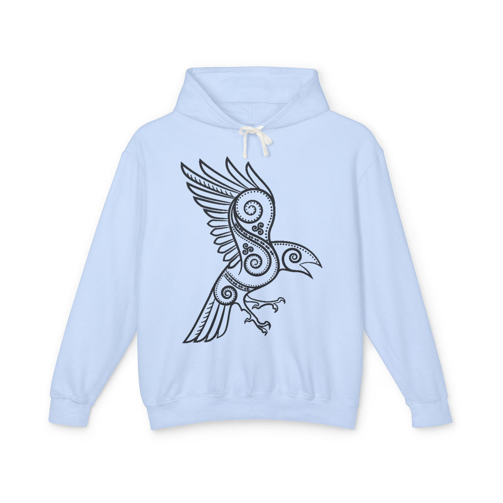 The Raven – Odin’s Messengers-Tribal Raven Hoodie — Intricate Celtic Bird Graphic Lightweight Sweatshirt