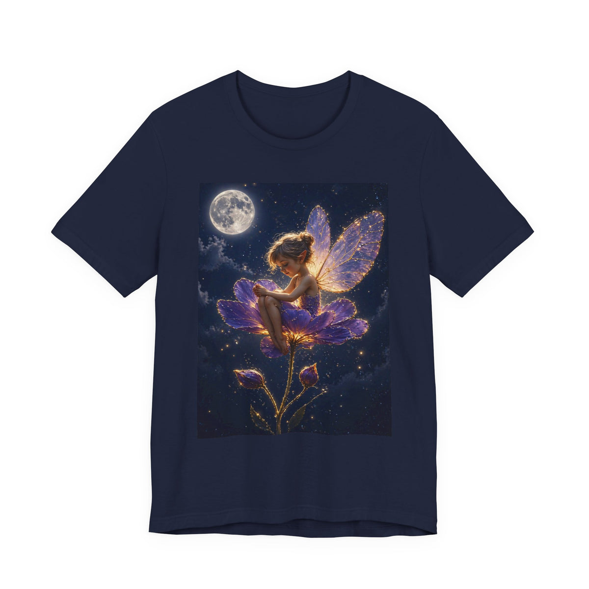 Fairy Night T-Shirt — Moonlit Fairy on Purple Flower