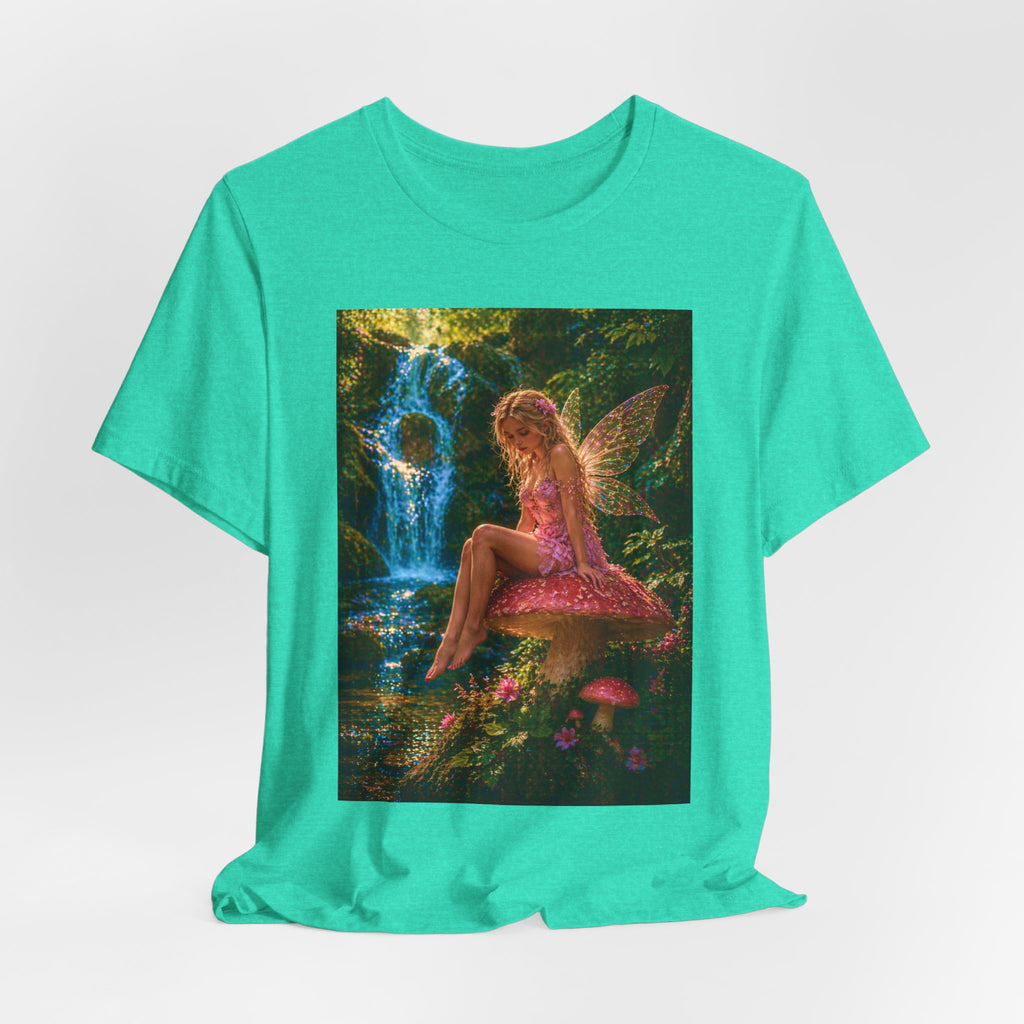 Fairy Garden T-Shirt – Enchanted Pink Fairy by Waterfall