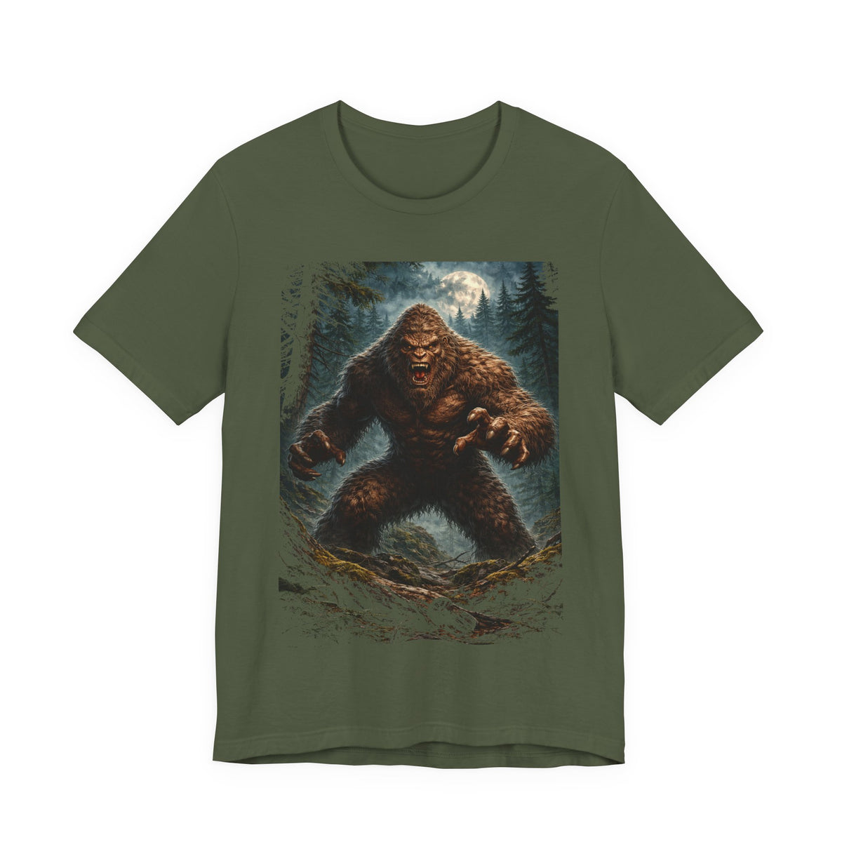 Bigfoot Monster Graphic T-Shirt — Sasquatch Forest Night Tee