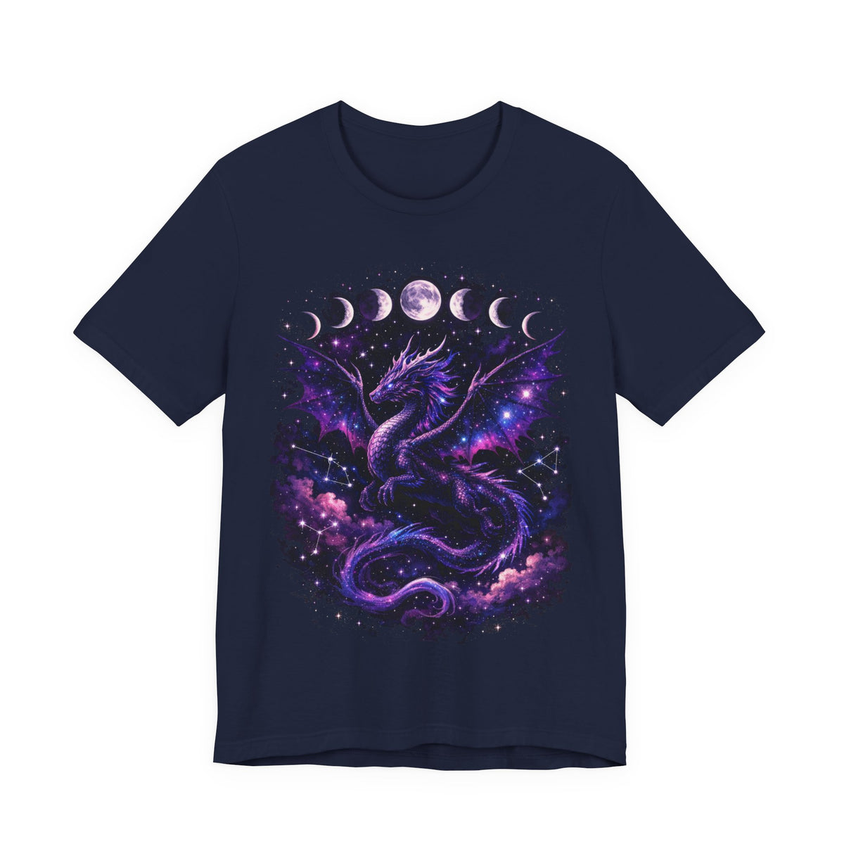 Celestial Moonphase Dragon T-Shirt — Purple Galaxy Fantasy Tee