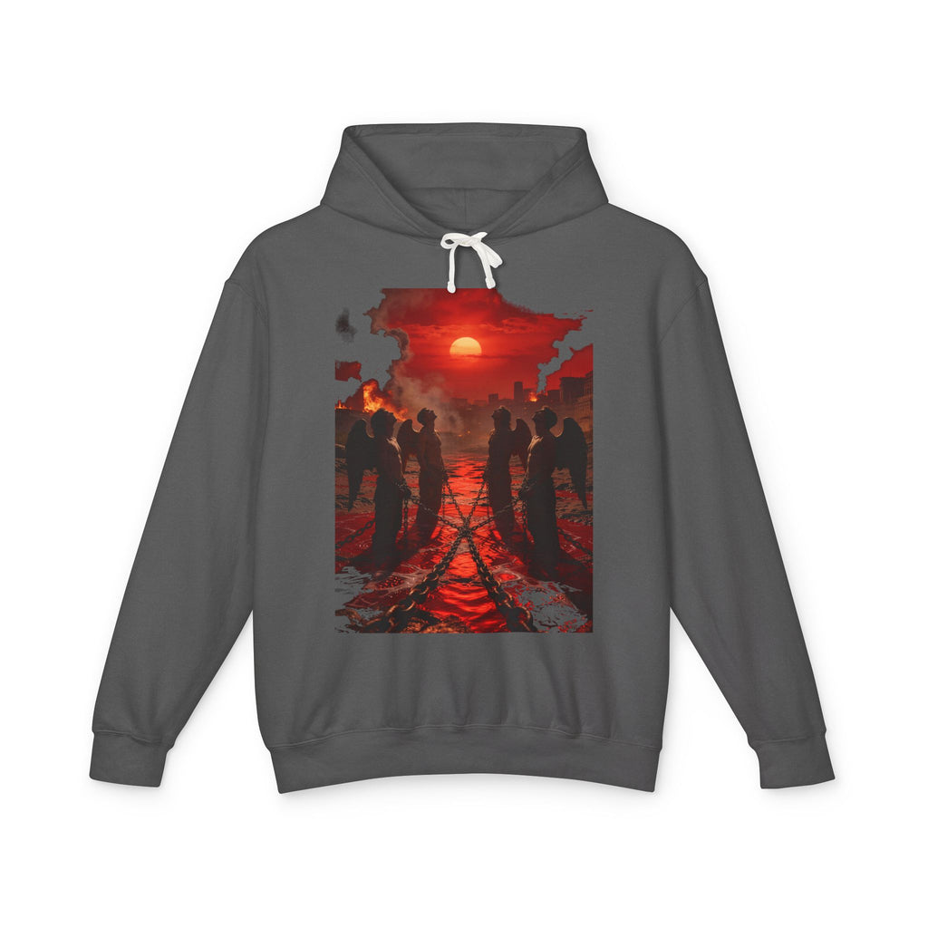 RevelRevelation 9 reveals four fallen angels bound in the Euphrates Riveration 9 reveals four fallen angels bound in the Euphrates RiverHoodie