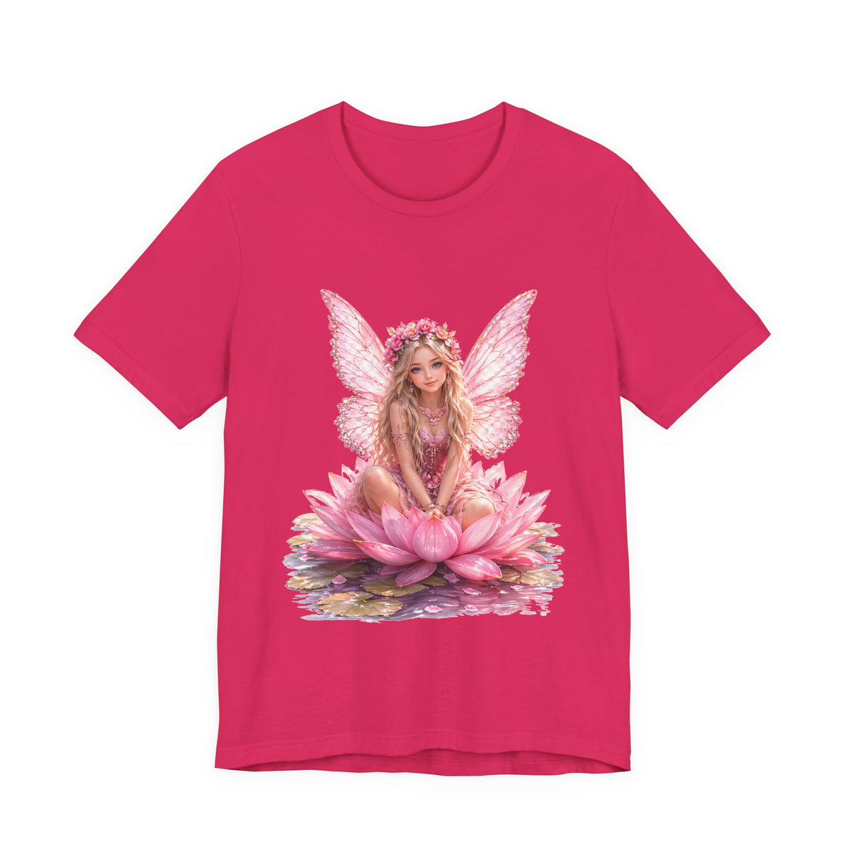 Pink Lotus Fairy T-Shirt — Floral Fairy Sitting on Lotus Graphic Tee