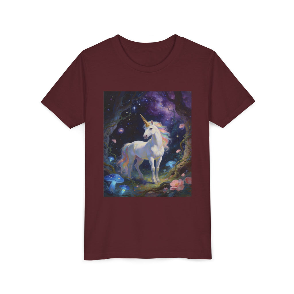Youth Unicorn Tee — Magical Night Forest Unicorn Graphic Shirt